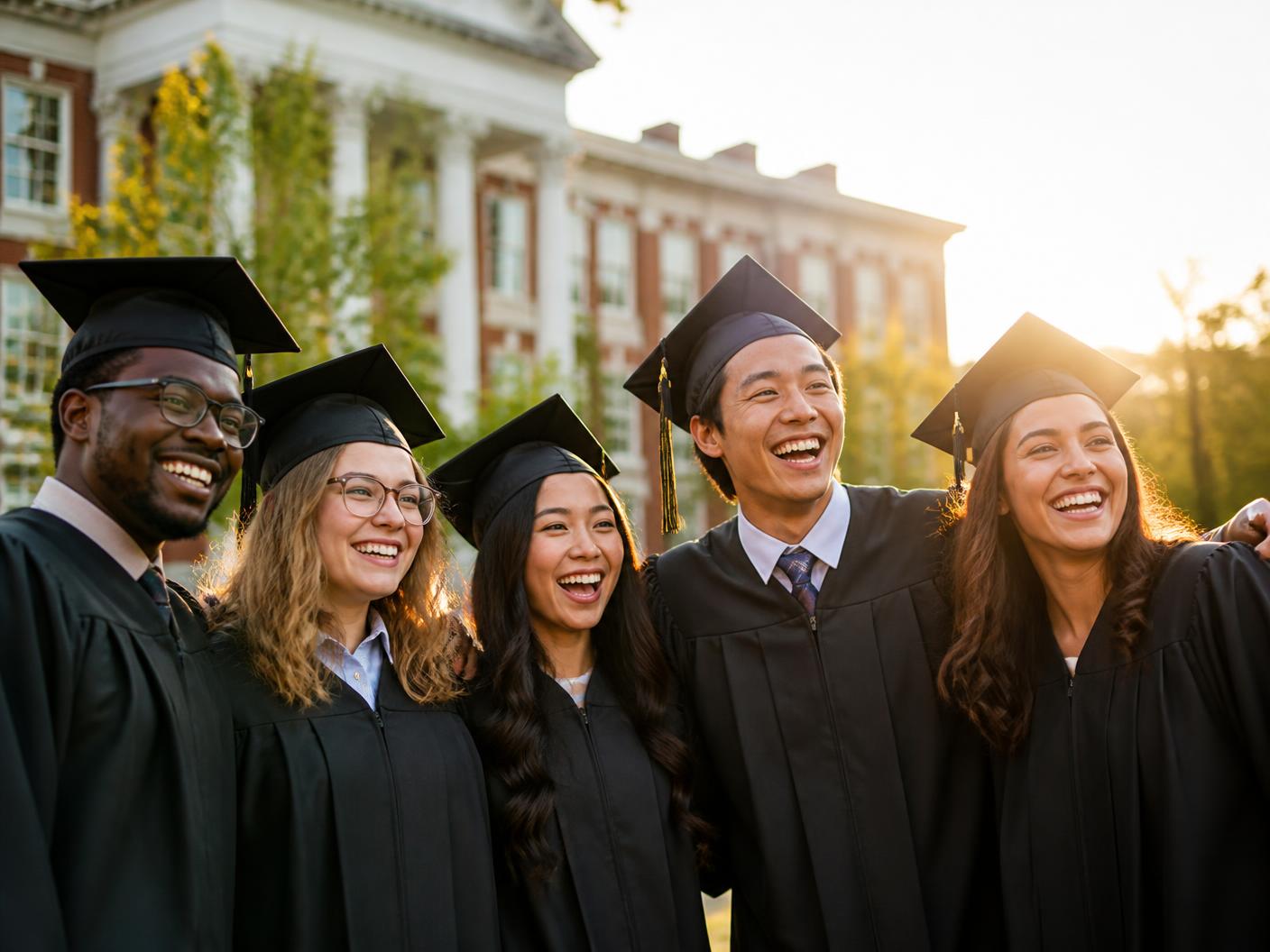 Graduates in caps and gowns celebrating university success